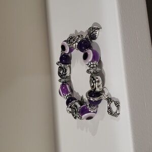 Purple and Silver Beaded Bracelet